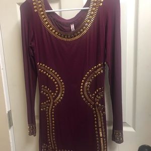 Rhinestone party dress maroon